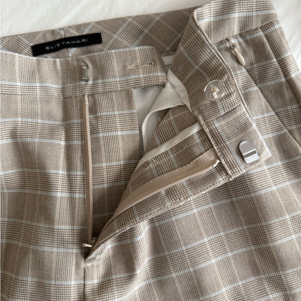 Elie Tahari womens beige cream plaid work pants size 2